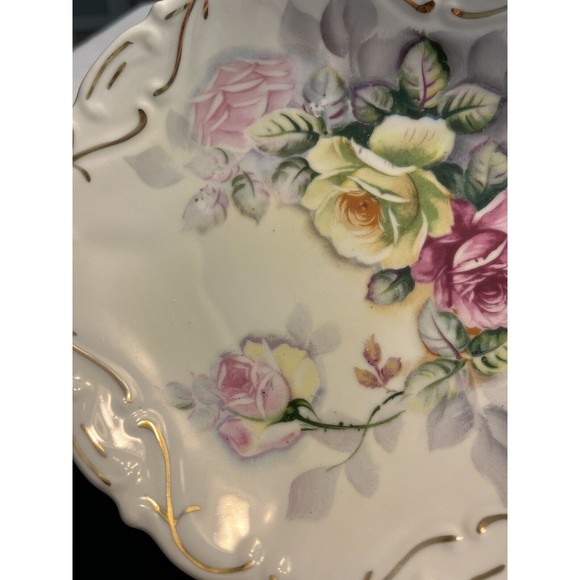 Vintage Kalk Porcelain Japan Floral Footed Pedestal Candy Mint Dish - Picture 6 of 13